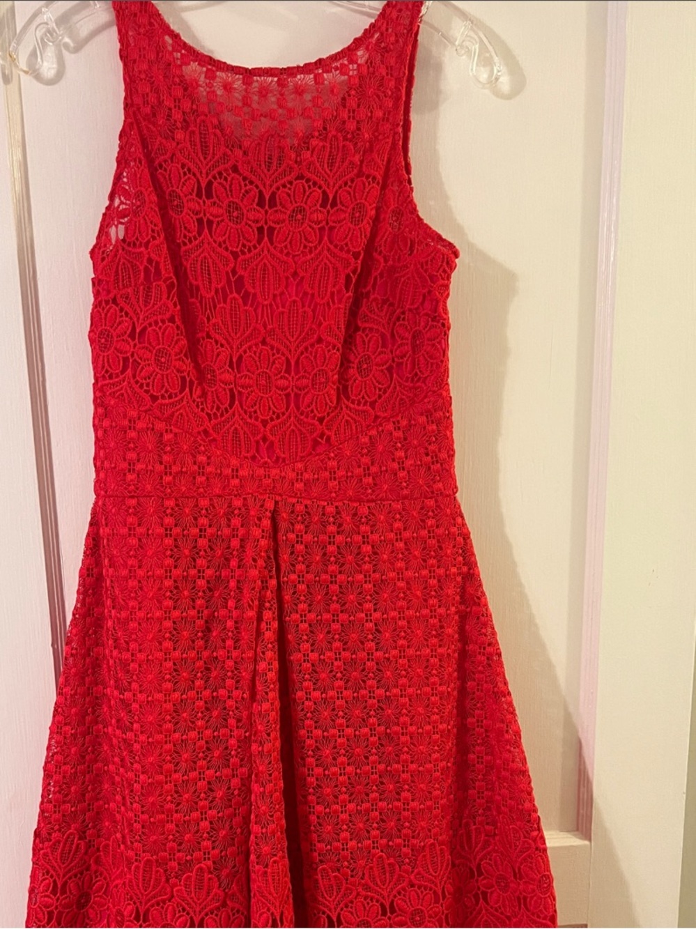 Monique Lhuillier Red Lace Fit-and-Flare Dress